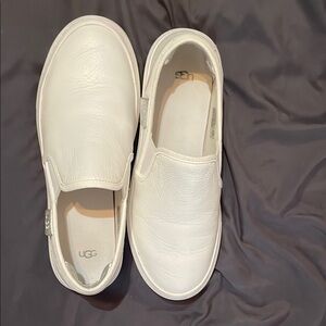 UGG White Leather Slip-On Shoes